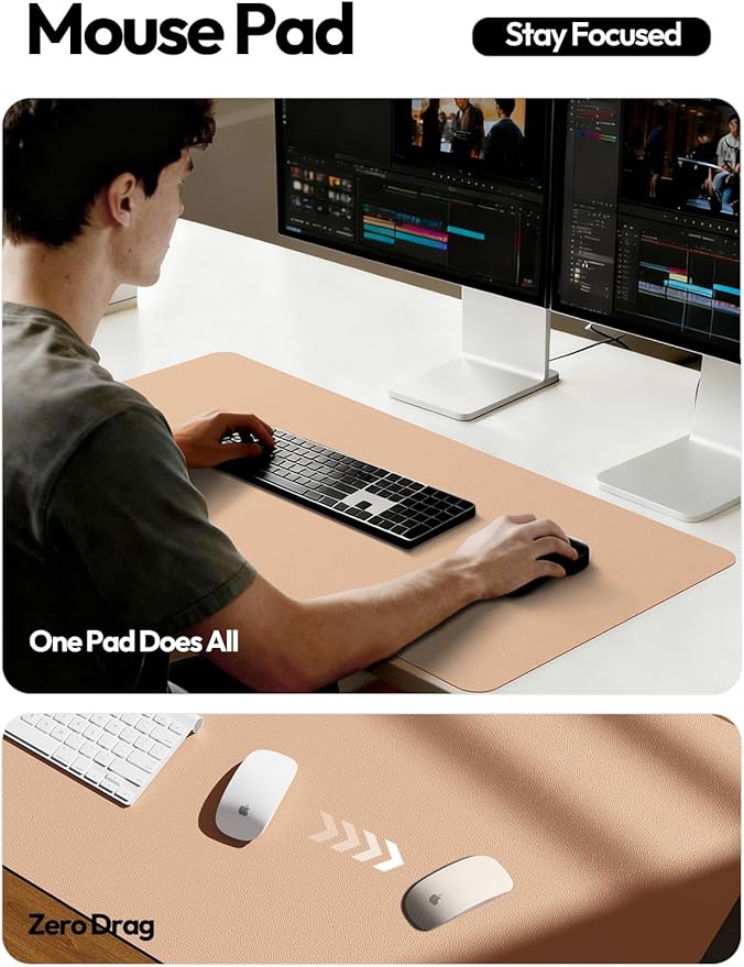 YSAGi Leather Desk Protector, Office Mat, Large Mouse Mat, Non-Slip PU Leather Blotter, Laptop Desk Mat, Waterproof Writing Pad for Office and Home (Latte, 47.2" x 23.21")