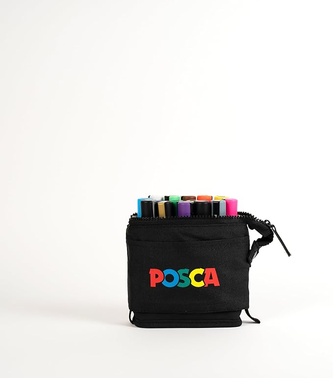 Posca Exclusive 5M Paint Markers Gift Set of 16 with Carrying Case, Great for Kids and Adults, Acrylic Art Markers for Coloring Decorations, Canvas, Wood, Glass and Metal