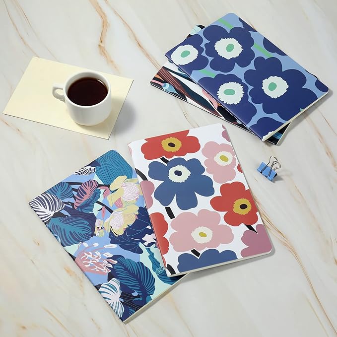 12 Pack Flower Design Blank Notebook Journals Bulk for Traveler, Student and Office, Plain Composition Subject Sketchbook Notebooks with Unlined Paper, 80GSM, 30 Sheets,5.5x 8.3 inch, A5 Size