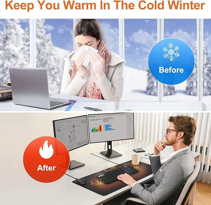 Heated Mouse Pad, Warm Desk Pad,Heated Large Desk Mat with 3 Levels Heating,Gaming Mouse Pad Foot Warmer Pad for Home Office(Upgrade Version,Black,31.5" x 13")
