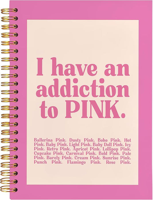 BearCake Preppy Pink Notebook Journal, Office Supplies, I Have an Addiction to Pink Hardcover Spiral Notebook 5.5x8.3, Desk Accessories for Women Office