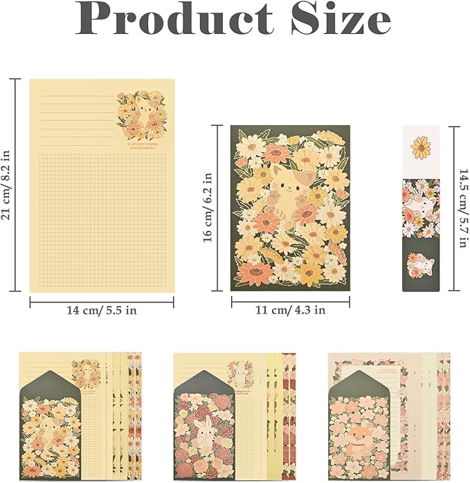 BAYTORY 36Pcs Stationery Paper and Envelopes Set, Cute Animal Patterns Envelope, Love Letter Papers Letter Writing Kit, 18 Paper Sheets + 9 Envelopes (Dog, Rabbit, Cat)