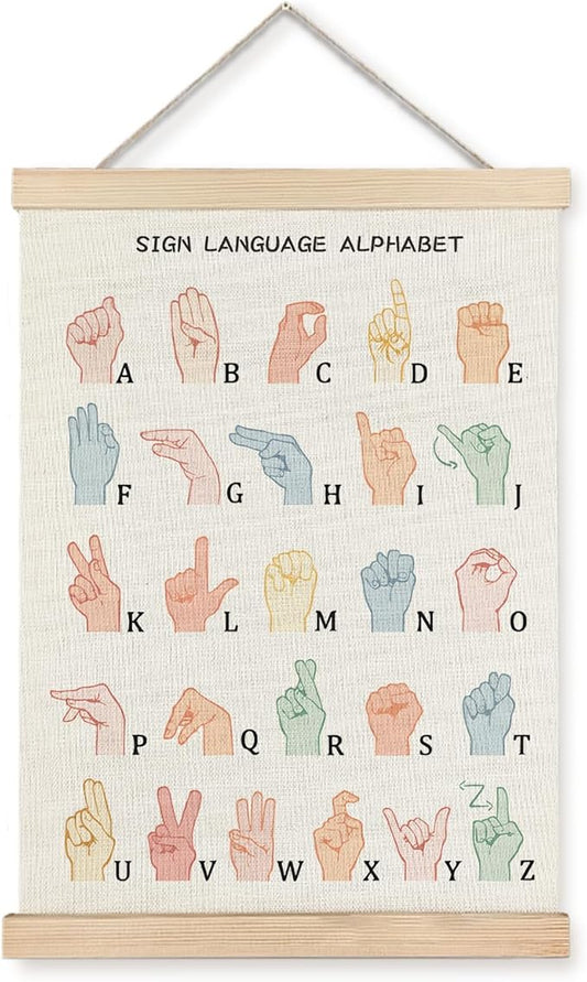 LUVADIAN asl alphabet poster Hanger Frame,sign language poster,alphabet posters for classroom wall,sign language book for kids,Toddler Learning Posters for Nursery Kids Room,16x24 Inches
