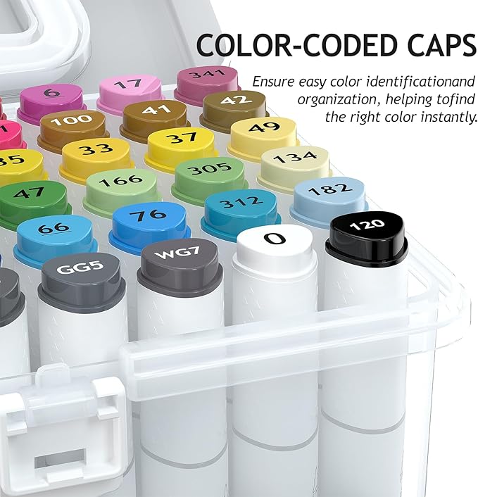 Alcohol Markers, 48 Colors Dual Tip Art Coloring Markers for Adult Coloring Books, Drawing, Sketching, Painting Supplies,Alcohol Based with Carrying Case