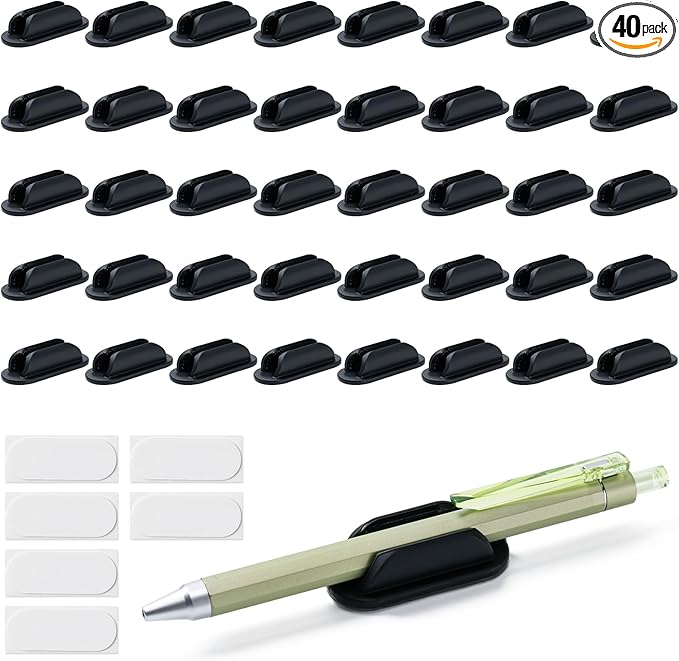 40 Pack Adhesive Pencil Holders for Desk,Silicone Flexible Pen Holder for Wall, Office, School,Home,Classroom Must Haves,Teacher Essentials Accessories,Desk Organizer,Art Supply,Small Gift(40, Black)