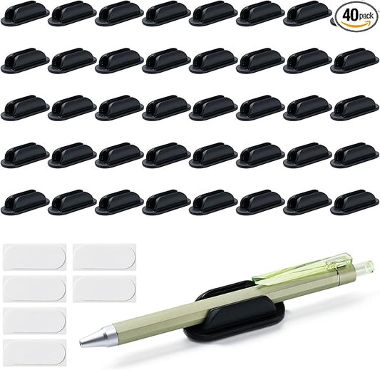 40 Pack Adhesive Pencil Holders for Desk,Silicone Flexible Pen Holder for Wall, Office, School,Home,Classroom Must Haves,Teacher Essentials Accessories,Desk Organizer,Art Supply,Small Gift(40, Black)