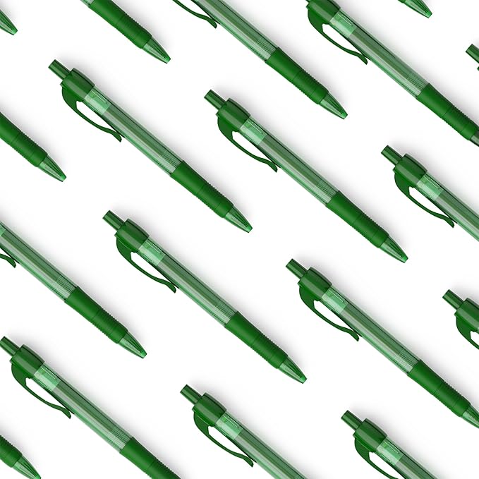deegtran Pens Bulk, 30 Pack No Bleed Green Ink Click Pens with Soft Grip, Wholesale Retractable Ballpoint Pens for Office School, Medium Point Smooth 1.0MM