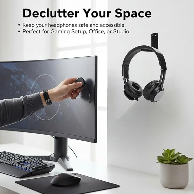Heavyrain 2PCS Under Desk Headphone Hanger | Carbon steel Headset Stand with 3M VHB Tape | Space Saving Hook for Gaming Headsets, Office & Workspace Organization, Holds up to 5lbs