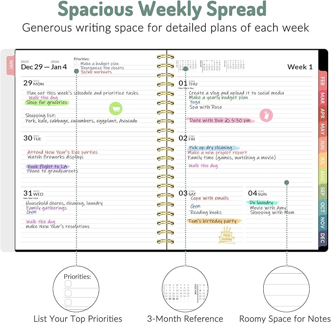 2026 Planner, Forvencer Calendar Planner Weekly and Monthly (Jan 2026-Dec 2026), 8.5" X 11", Agenda Book, Daily Journal Notebook with Tabs, Flexible Cover, Home School Organizer, A4, Green