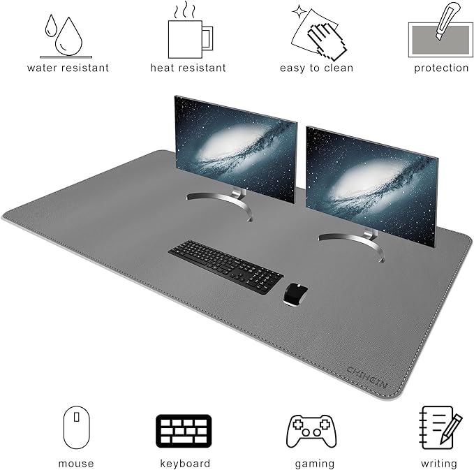Chihein 55" x 28" 4XL PU Leather Desk Mat, Huge Mouse Pad, Dual Sided Desk Pad Protector, Waterproof Writing Blotter for Gaming/Office/Home (Gray/White)