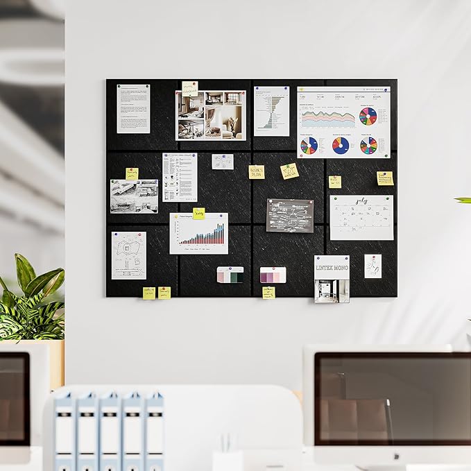 Felt Cork Board for Wall: Extra Large Bulletin Board for Office - 12 PCS Thick Corkboard Tiles White Pin Board Squares Adhesive