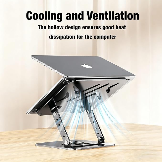Laptop Stand, Laptop Stand for Desk with 360° Rotating Base, Ergonomic Laptop Riser for Desk with Adjustable Height, Heat Dissipation, Fits with All Laptops 10-17.3"