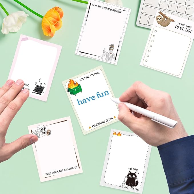 Funny Sticky Notes Gifts - 9 Pack Fun Everything is Fine Memo Pads Work Gifts for Work 3x4 Inch, Sarcastic Self-Stick Notepads Office Study Supplies for Coworkers (450 Sheets)