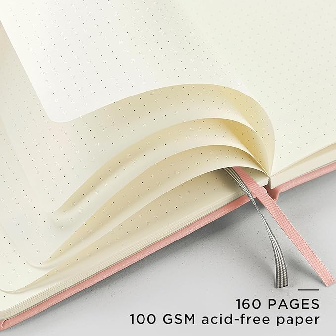 &And Per Se Dotted Journal Notebook, A5 Hardcover Leather Bullet Dotted Journal, 160 Pages 100 gsm Thick Dotted Paper, Valentine's Day Gift Journals for Her (Pink)