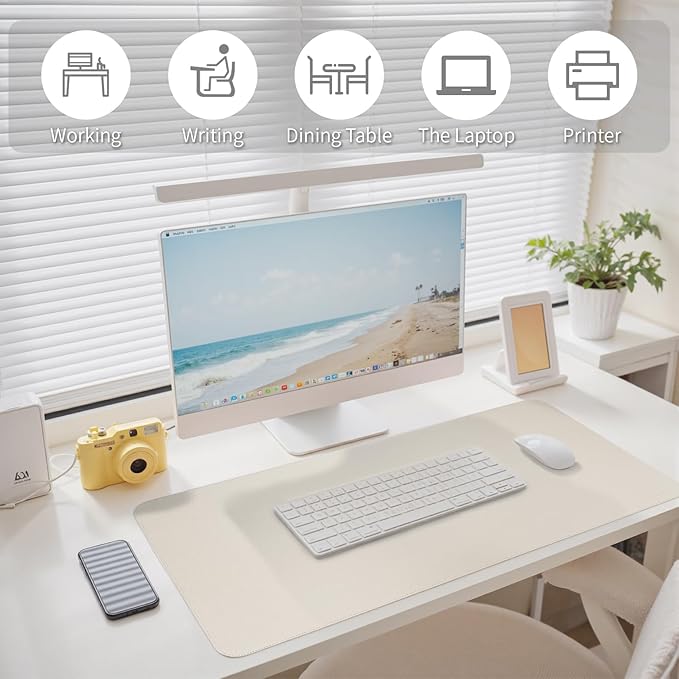 Oversized Non-Slip Desk Pad Protector with Premium Gift Box – Vegan Leather Waterproof Laptop Mat for Keyboard & Mouse, Grips Desk Firmly – Large Office Pad– Creamy White