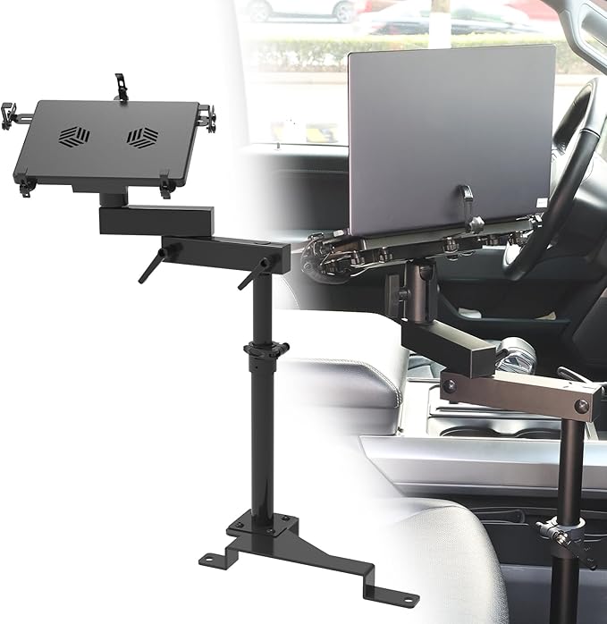 MELIPRON Truck Laptop Mount Fit for 15-25 Ford F150, 17-25 F250, F350, F550, No-Drilling Vehicle Computer Stand for Passenger Seat, Adjustable Height, 2 Built-in Cooling Fans