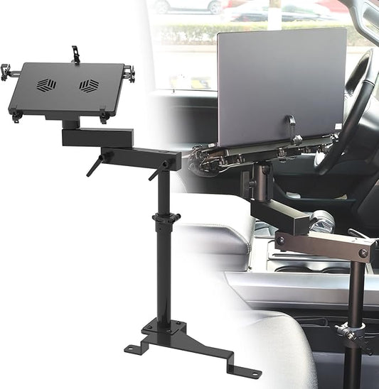 MELIPRON Truck Laptop Mount Fit for 15-25 Ford F150, 17-25 F250, F350, F550, No-Drilling Vehicle Computer Stand for Passenger Seat, Adjustable Height, 2 Built-in Cooling Fans