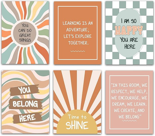 LOLUIS Inspirational Wall Art, Growth Mindset Positive Affirmations Nursery Classroom Decor, Set of 6 UNFRAMED 8x10in Gifts