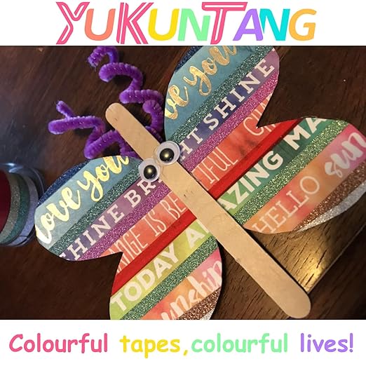 YUKUNTANG Glitter Washi Tape Set, 12 Rolls, 10mm x 66 Yards, Metallic Foil Sparkle Decorative Craft Tape for DIY Art, Scrapbooking, Journaling, Gift Wrapping
