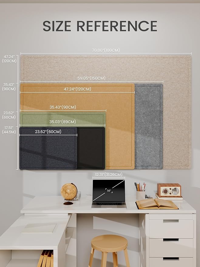 Fluxynara Bulletin Board,35.4" x 23.6" Cork Board Alternative with 12 Safe Removable Adhesive Tabs, Foldable Felt Pin Board for Home Office, Classroom, Bedroom,Entryway for Walls— Oatmeal