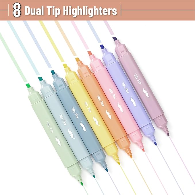Mr. Pen- Aesthetic Bible Highlighters No Bleed Through Assorted Color, 8pcs, Dreamfield, Cute Highlighter Dual Tip for Journaling Supplies and School Accessories, Bible Highlighters and Pens No Bleed