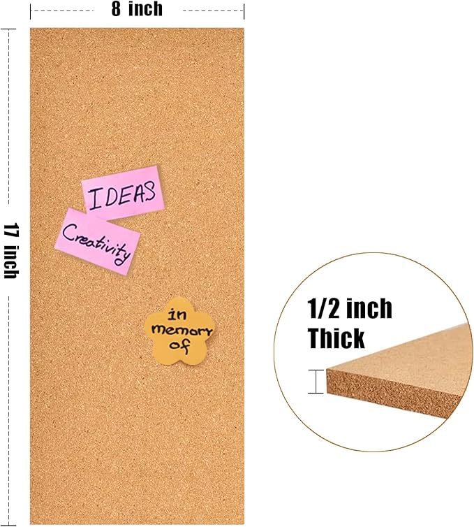 17x8 Cork Board Tiles Bulletin Board, 1/2" Thick Self-Adhesive Cork Boards for Walls, Cork Tiles Vision Board for Home, Office, School, Bulletin Board Decorations(12mm,4pc)