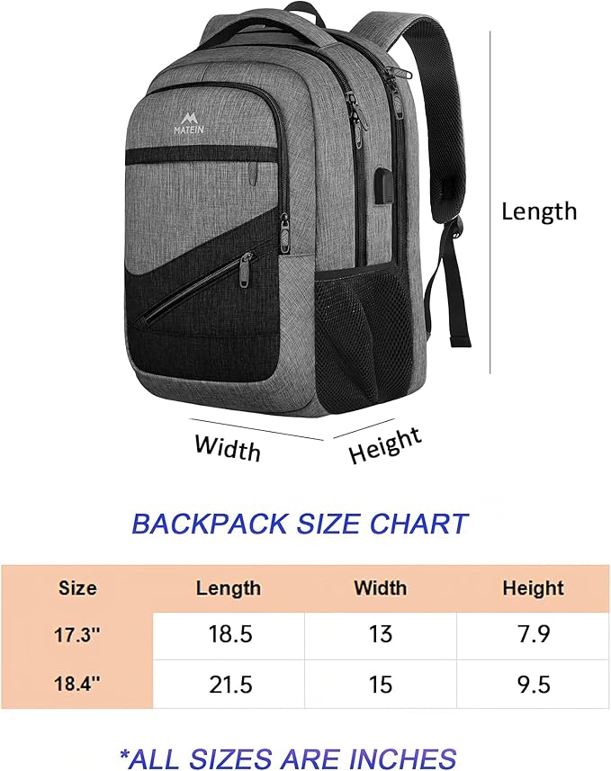 MATEIN Extra Large Laptop Backpack 18.4 Inch, Airplane Approved Travel Backpack with Luggage Strap and USB Charging Port, 50 L College Computer Carry On, Gifts for Business Work Men, Grey Black