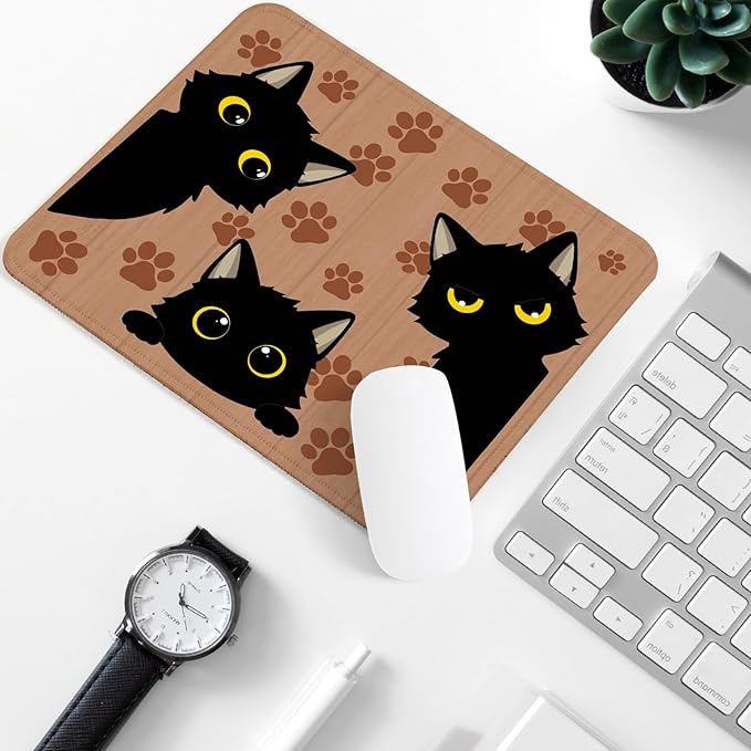 3 Black Cats Square Mouse Pad,Non-Slip Rubber Base Mouse Pad,Home Office Decoration Desktop Accessory,Laptop Mouse Pad for Office Laptops, 9.4x7.8x0.12inch.