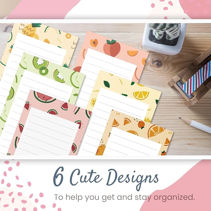MATICAN Grocery List Magnet Pad for Fridge, 6-Pack Magnetic Note Pads Lists, 60 Sheets Per Pad, 6 Cute Fruit Designs, Full Magnet Back To-Do-List Notepads