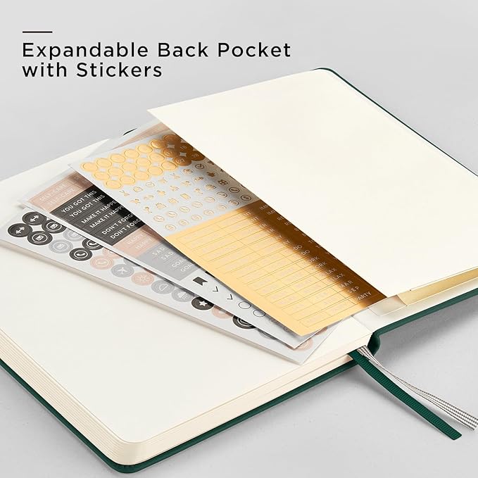 &And Per Se 10-Pack Dotted Notebooks, A5 Hardcover Journal Set, 160 Pages, 100gsm Paper, Office Supply Bulk Order, Corporate Workshop Materials – 3 Sticker Sheets Each (Green)