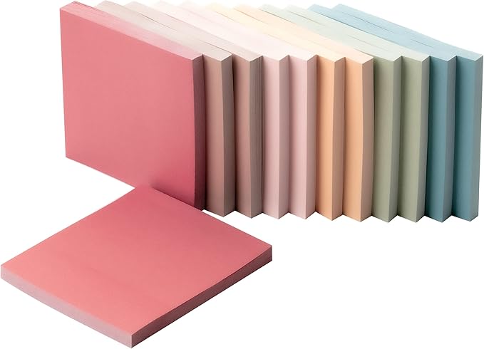 Mr. Pen- Sticky Notes, 3"x3", 12 Pads, Vintage Colors, Self-Stick Pads, Aesthetic, Colorful, Bulk, Stocky Notes for Bible Journaling