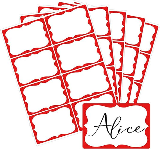 Red Name Tag Stickers, 2"x 3" Holiday Gift Tag Stickers with Red Border 200 Pcs Adhesive Name Sticker Name Badges Labels for Holiday Gift, School, Office, Home, Party