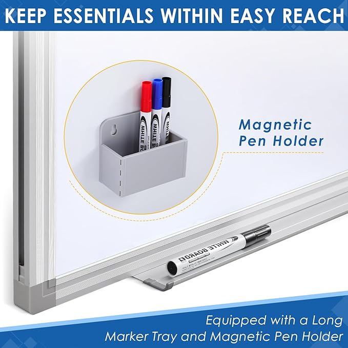 60" x 40" Dry Erase Board, Large White Board for Wall with Markers & Magnetic Pen Holder, for Home School Office Conference Room