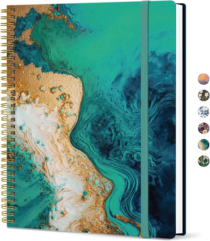 Taja Large Spiral Lined Journal for Women, 8.5" x 11" Notebooks for Work Collge Ruled, A4 Aesthetic Cute Journaling Notebooks for Writing, Plastic Cover, Emerald Shores