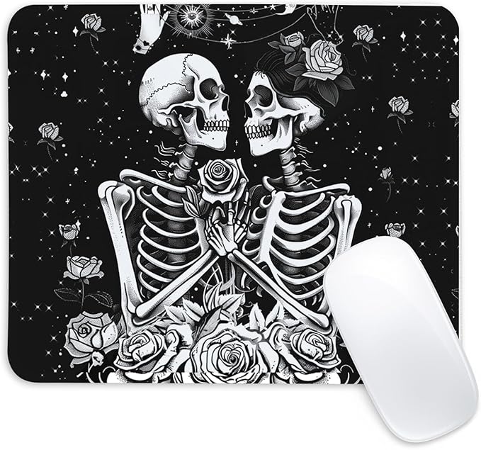Skull Skeleton Love Square Mouse Pad, Non-Slip Rubber Base Mouse Pad,Home Office Decoration Desktop Accessory,Laptop Mouse Pad for Office Laptops,9.4x7.8x0.12inch.