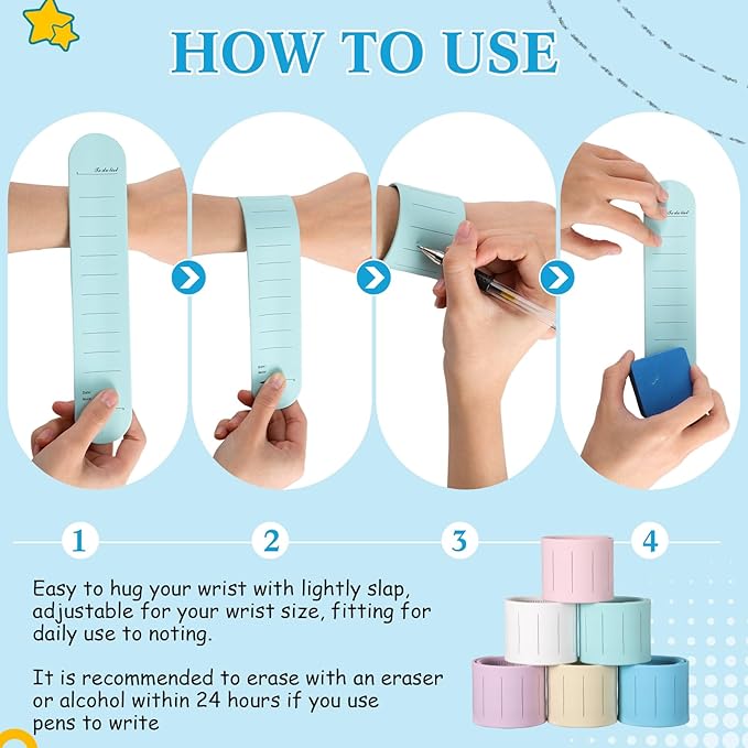6 Pcs Nurse Silicone Bracelet to Do List Slap Silicone Reminder Bracelet Reusable Wearable Wrist Waterproof for Work Wrist Strap(Fresh Color,Classic Style)