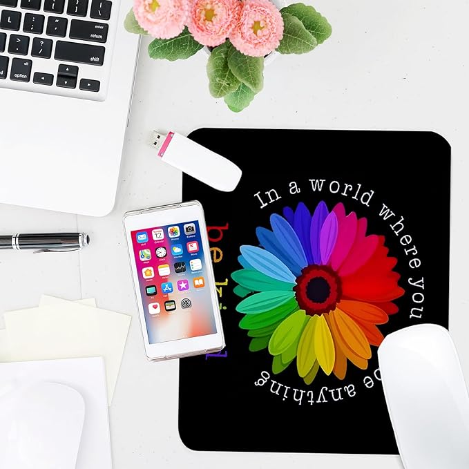Colorful Flower Square Mouse Pad,Non-Slip Rubber Base Mouse Pad,Home Office Decoration Desktop Accessory,Laptop Mouse Pad for Office Laptops, 9.4x7.8x0.12inch.