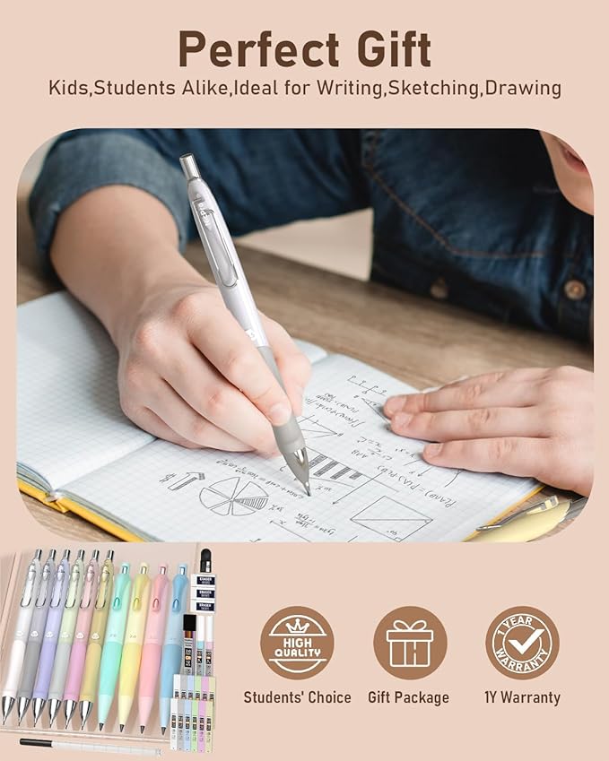 Nicpro 31PCS Pastel Mechanical Pencil Set in Case, Cute Mechanical Pencils 0.5, 0.7, 0.9 mm & 2.0 mm with 15 Tube (HB 2B Colors)Lead Refills, 3 Erasers, Aesthetic School Supplies for Writing Sketching