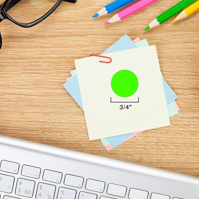 ChromaLabel 3/4 Inch Round Colored Stickers, High Visibility Removable Color Coding Labels, Easy to Write On Dot Stickers - 1000 Colored Sticker Dots per Roll, Fluorescent Green - Case of 5