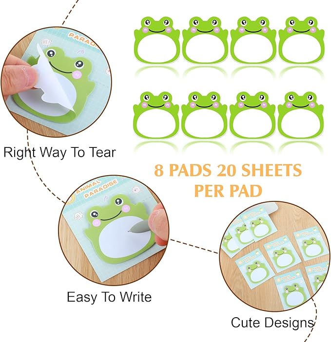 160Pcs Frog Sticky Notes Sets - Animal Shaped Kawaii Sticky Notes, Repositionable Frog Accessories for Office School Creative Gifts