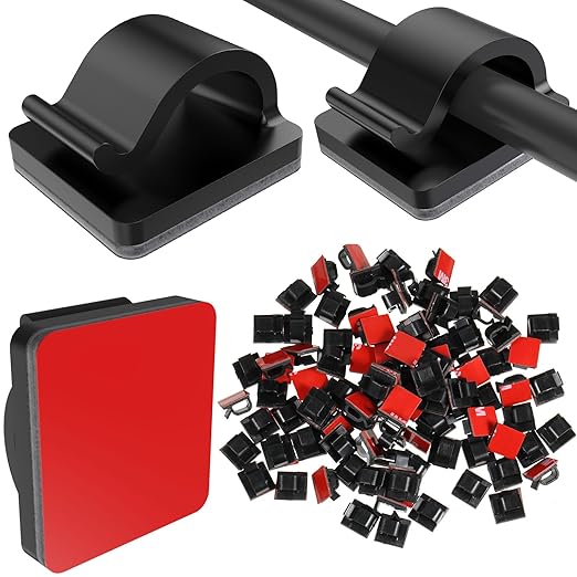 Blulu 100 Pcs Adhesive Cable Wire Clips, Outdoor Light Clips, Cord Management Wire Organizer Cord Holder for Holiday String Lights, Under Desk, Car, Wall, TV PC Ethernet Cable(Medium,Black)