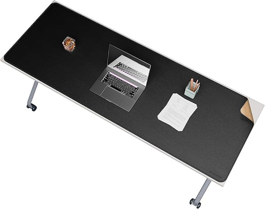 Chihein 67” x 24” Cork & PU Leather Desk Mat (Black) - Huge Mouse Pad, Double Sided Waterproof Desk Pad Protector for Gaming, Office, Home