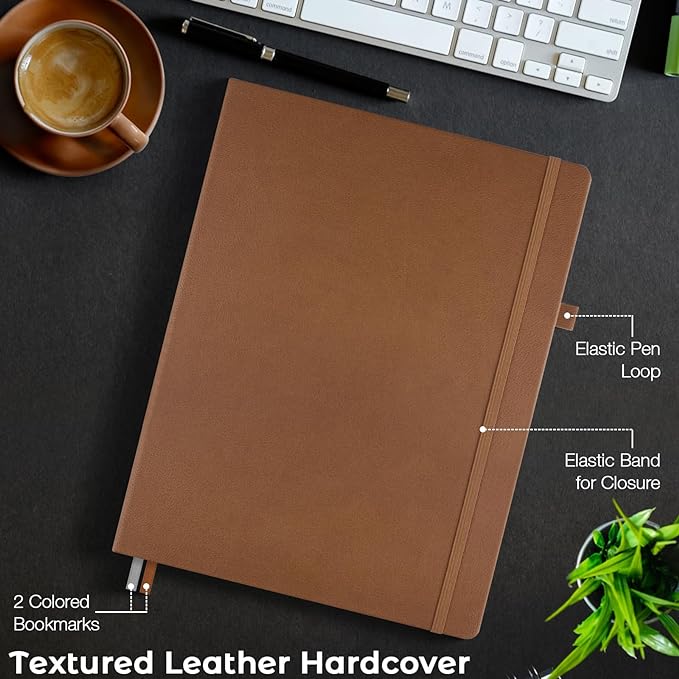 Blank Notebook, Hardcover Sketch Book, 8.5" x 11" Large Blank Journal, No Bleed Thick Paper Sketchbook for Drawing Art, Unlined Notebook Journal for Women Men, A4 Leather Sketchbook, Lay Flat, Brown