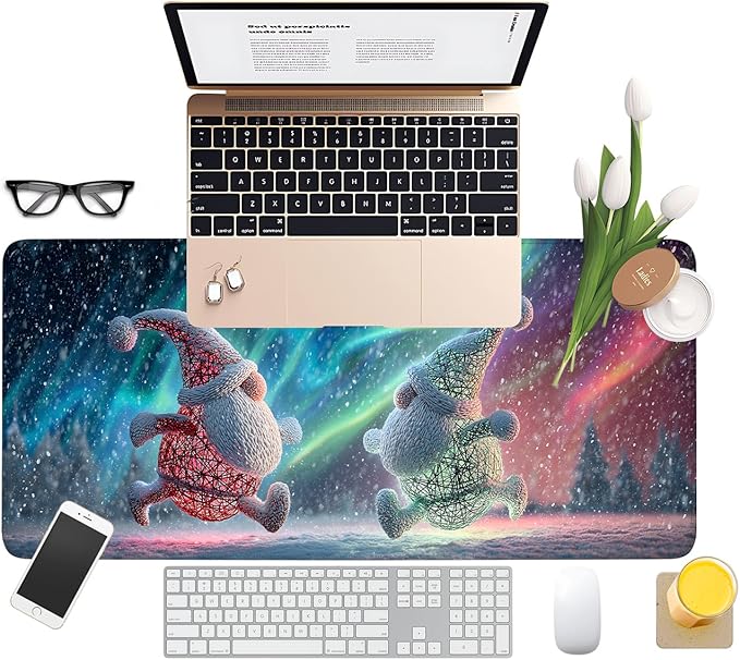 Gnome Christmas Extended Mouse Pad XL 31.5"x11.8" – Festive Holiday Desk Mat – Non-Slip Rubber Base, Stitched Edges