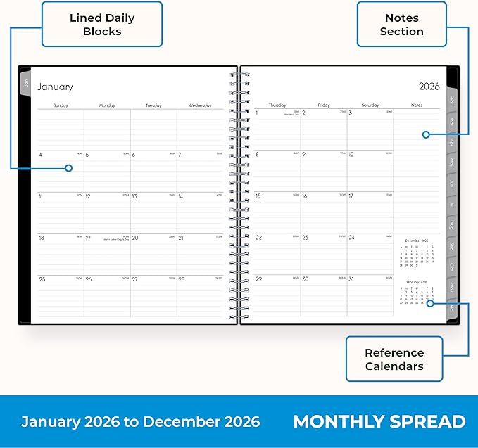 Blue Sky 2026 Weekly and Monthly Planner Calendar, January 2026 - December 2026, 8” x 10.875”, Flexible Cover, Laminated Tabs, Durable Twin Wire Binding, Dainian