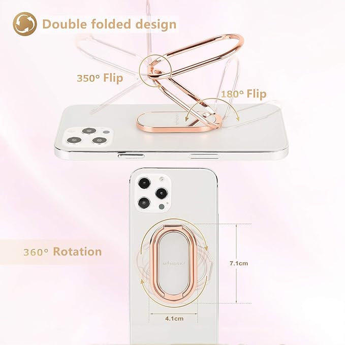 Phone Ring Holder Finger Kickstand 360°Rotation Cellphone Back Grip Foldable Cell Phone Stand for Desk Compatible with iPhone iPad Smartphones Tablets (Rose Gold)