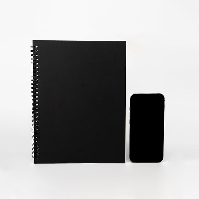 DSTELIN 10 inch x 7.5 inch, 100GSM, Blank Spiral Notebook, 2-Pack, Soft Cover, Sketch book, 120 Pages / 60 Sheets, (Black)