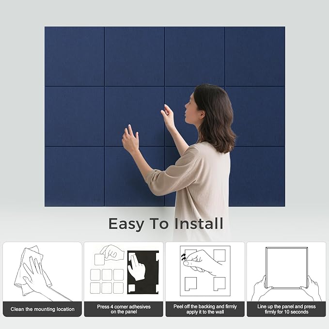 Large Felt Bulletin Board Tiles 48" x 36" Cork Board Alternative 12 Pack with 70 Adhesive Tabs Felt Wall Tiles Cork Boards for Walls Thick Slat Wall Panels for Home Office Classroom Decor