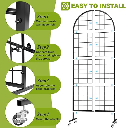 Grid Wall Panel 2PCS Display Stand 2' x 5.2' FT Black Grid Wall Panels Movable Retail Display Racks Floorstanding Gridwall Heavy Duty with Wheel for Art Craft Photo Displays Fair Trade Show