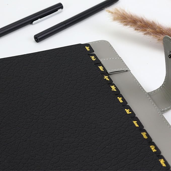 Leather Textured A5 Paper Card Dividers 6 Holes 12 Month Index Page Tab Divider for Travel Diary Binder Notebooks Journal Plan (12 Monthly Tabs)